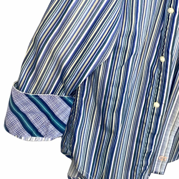 Thomas Dean Striped Flip Cuff Button Front Shirt - Picture 4 of 10